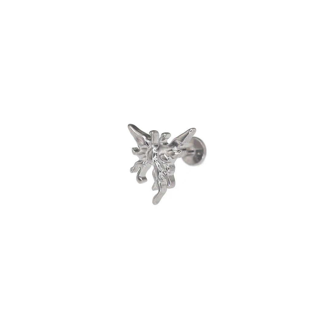 Colorful Engraved Asymmetric Butterfly Internally Threaded Titanium Studs - Colorful Engraved Asymmetric Butterfly Internally Threaded Titanium Studs - Sliver / 5mm by CRUXJEWELRY