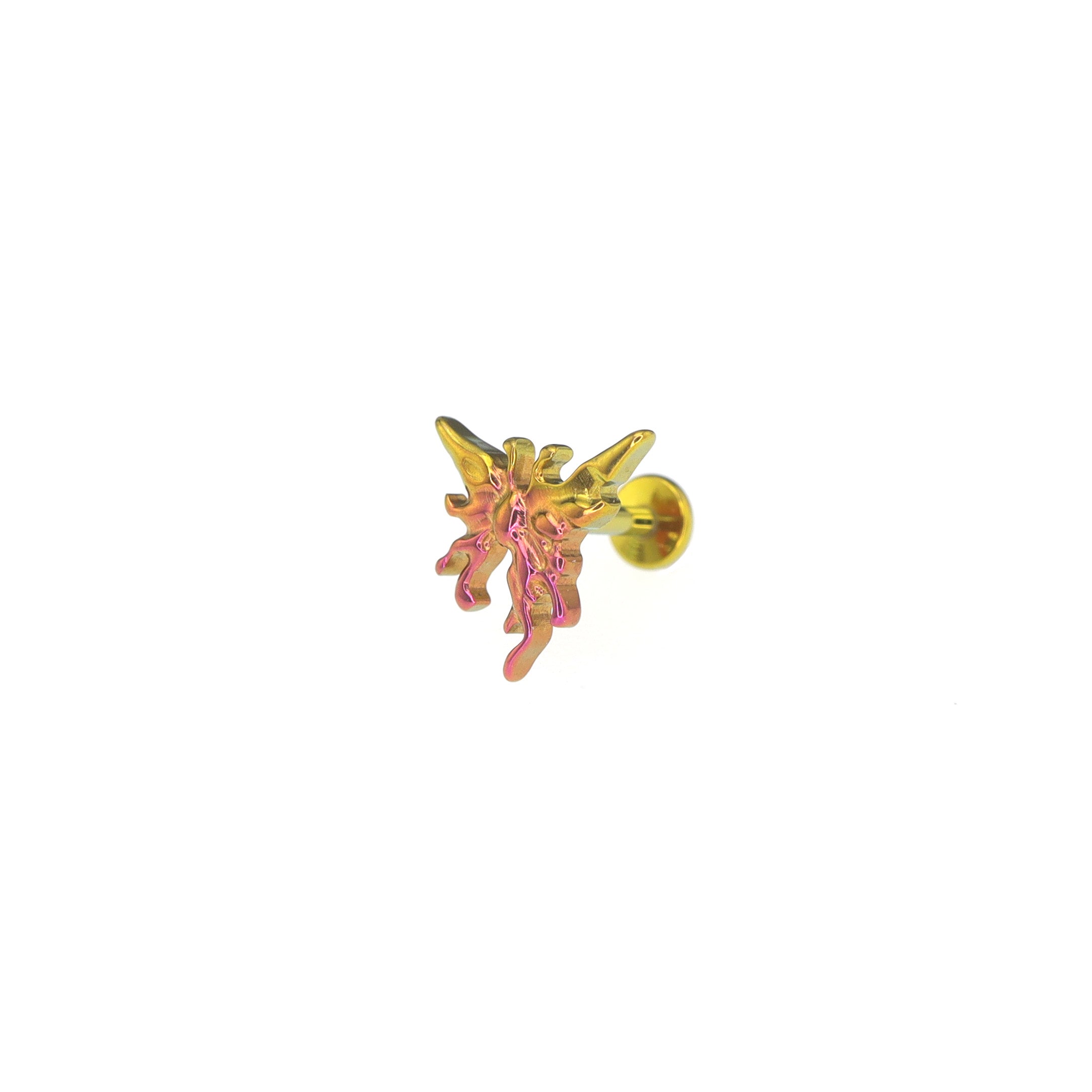 Colorful Engraved Asymmetric Butterfly Internally Threaded Titanium Studs - Colorful Engraved Asymmetric Butterfly Internally Threaded Titanium Studs - Pink-Yellow Gradient / 5mm by CRUXJEWELRY