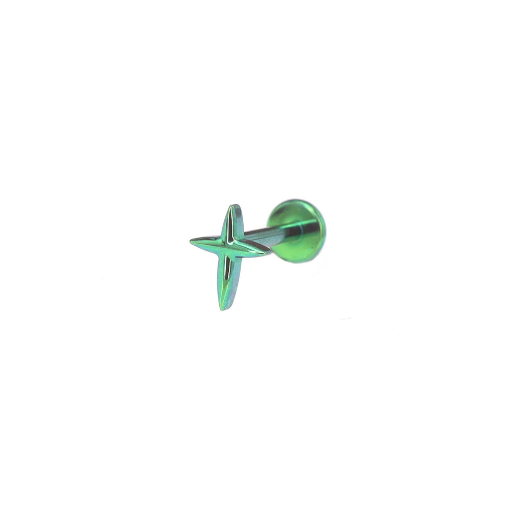 Minimalist Four-Point Star Internally Threaded Titanium Studs - Minimalist Four-Point Star Internally Threaded Titanium Studs - Green / 6mm by CRUXJEWELRY