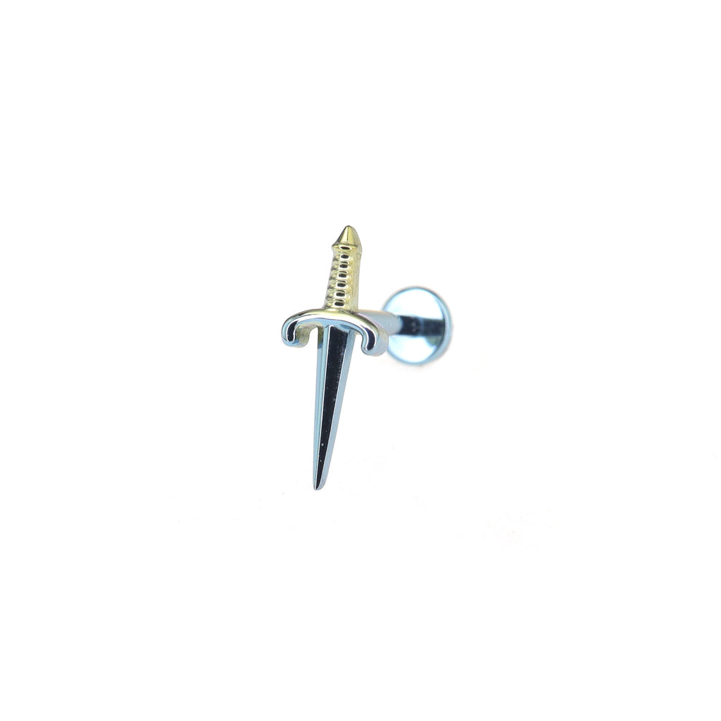 Iridescent Dagger Internally Threaded Titanium Ear Studs - Iridescent Dagger Internally Threaded Titanium Ear Studs - Blue-Yellow Gradient / 6mm by CRUXJEWELRY