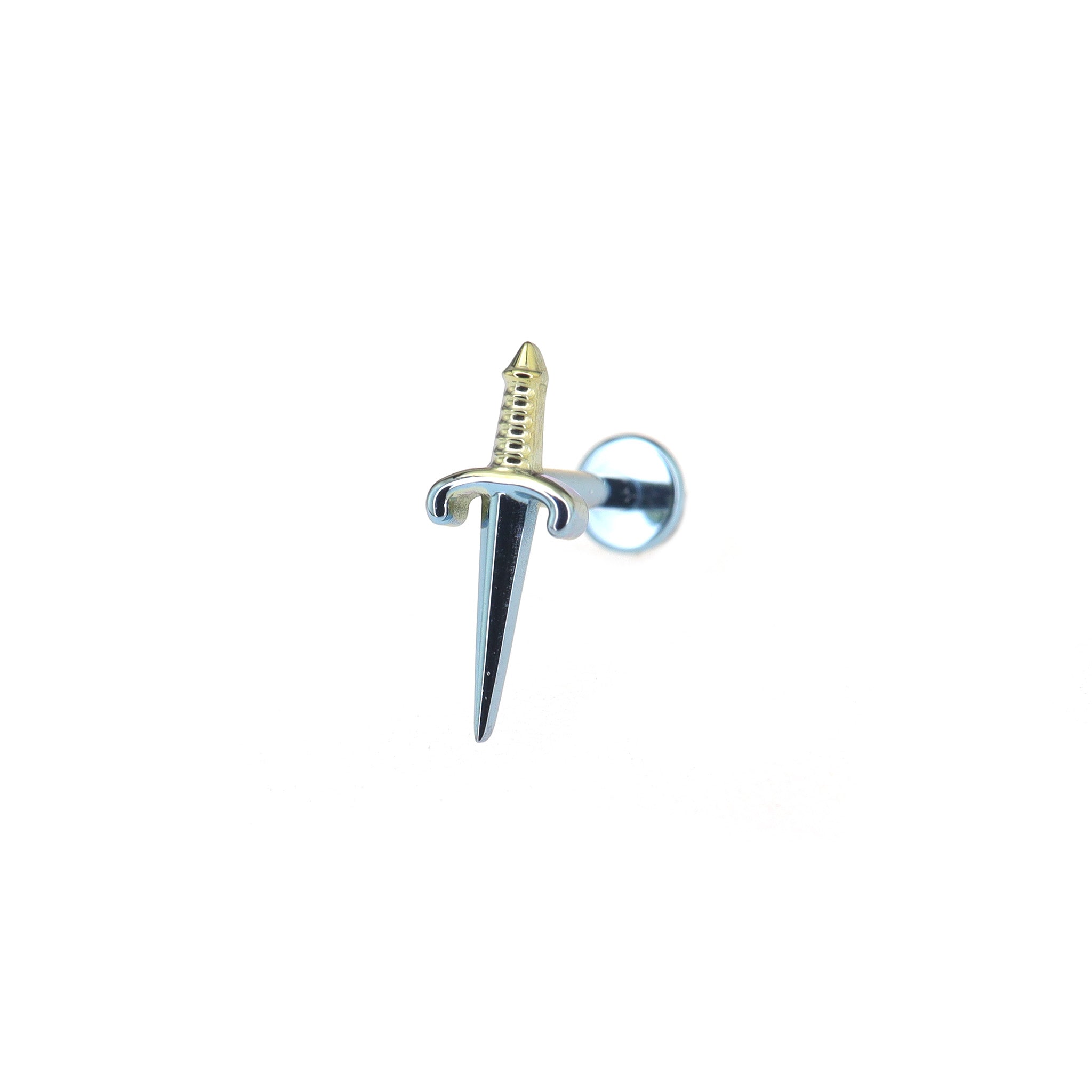 Iridescent Dagger Internally Threaded Titanium Ear Studs - Iridescent Dagger Internally Threaded Titanium Ear Studs - Blue-Yellow Gradient / 6mm by CRUXJEWELRY