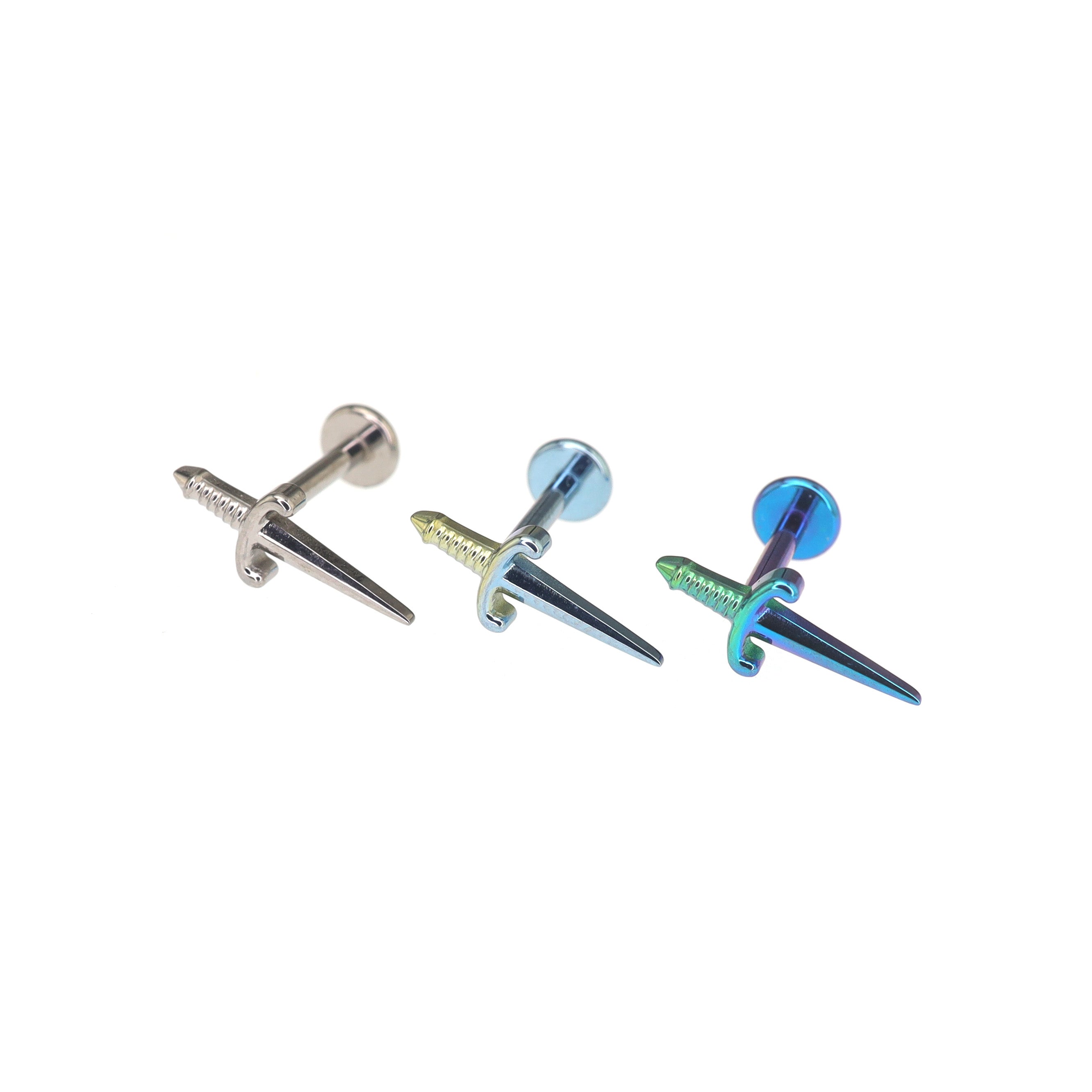 Iridescent Dagger Internally Threaded Titanium Ear Studs - Iridescent Dagger Internally Threaded Titanium Ear Studs - Sliver / 6mm by CRUXJEWELRY