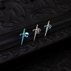 Iridescent Dagger Internally Threaded Titanium Ear Studs - Iridescent Dagger Internally Threaded Titanium Ear Studs - Sliver / 6mm by CRUXJEWELRY