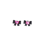 Thin Gauge Heart Pink CZ Resin Bow Stainless Steel Ear Studs - Thin Gauge Heart Pink CZ Resin Bow Stainless Steel Ear Studs - Single / 0.8mm/20G by CRUXJEWELRY