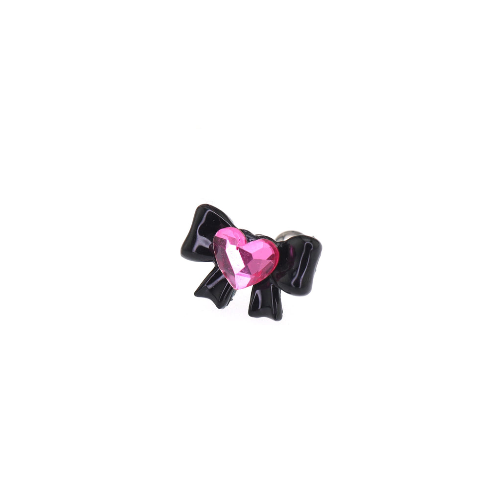 Thin Gauge Heart Pink CZ Resin Bow Stainless Steel Ear Studs - Thin Gauge Heart Pink CZ Resin Bow Stainless Steel Ear Studs - Single / 0.8mm/20G by CRUXJEWELRY
