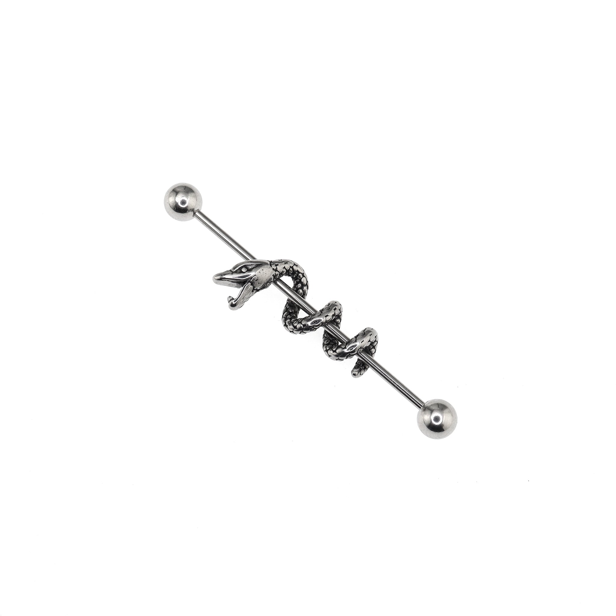 Sliver Coiled Serpent Stainless Steel Industrial Barbell - Sliver Coiled Serpent Stainless Steel Industrial Barbell - Default Title by CRUXJEWELRY
