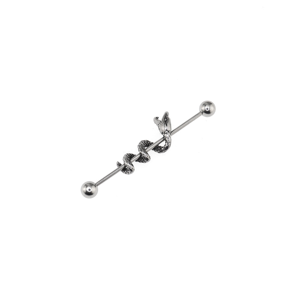 Sliver Coiled Serpent Stainless Steel Industrial Barbell - Sliver Coiled Serpent Stainless Steel Industrial Barbell - Default Title by CRUXJEWELRY