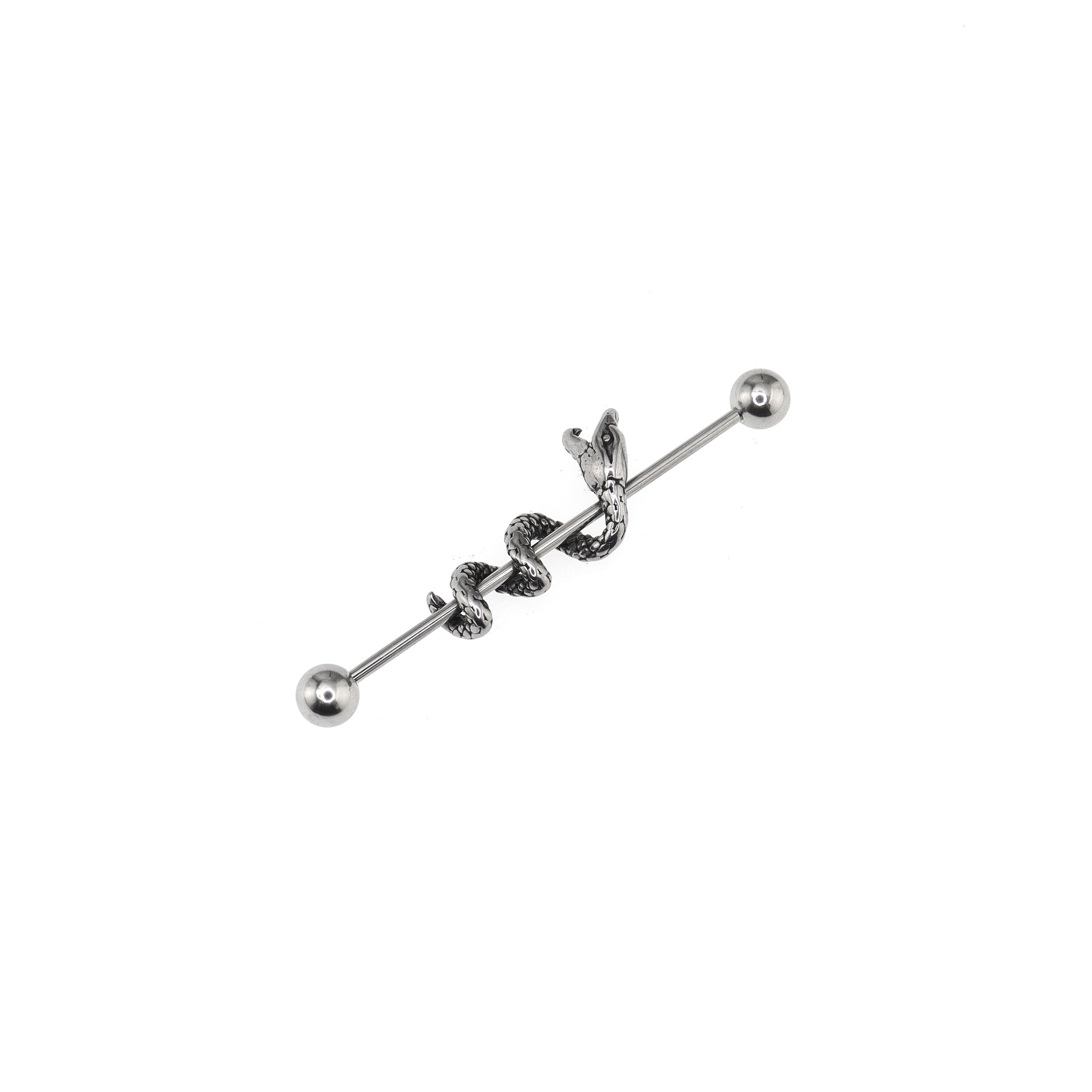 Sliver Coiled Serpent Stainless Steel Industrial Barbell - Sliver Coiled Serpent Stainless Steel Industrial Barbell - Default Title by CRUXJEWELRY