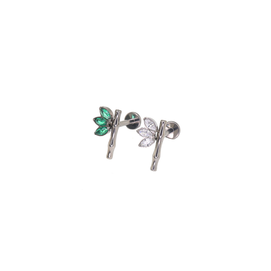 Eastern Aesthetics - Bamboo Leaf CZ Internally Threaded Titanium Studs - Eastern Aesthetics - Bamboo Leaf CZ Internally Threaded Titanium Studs - Sliver / 6mm by CRUXJEWELRY