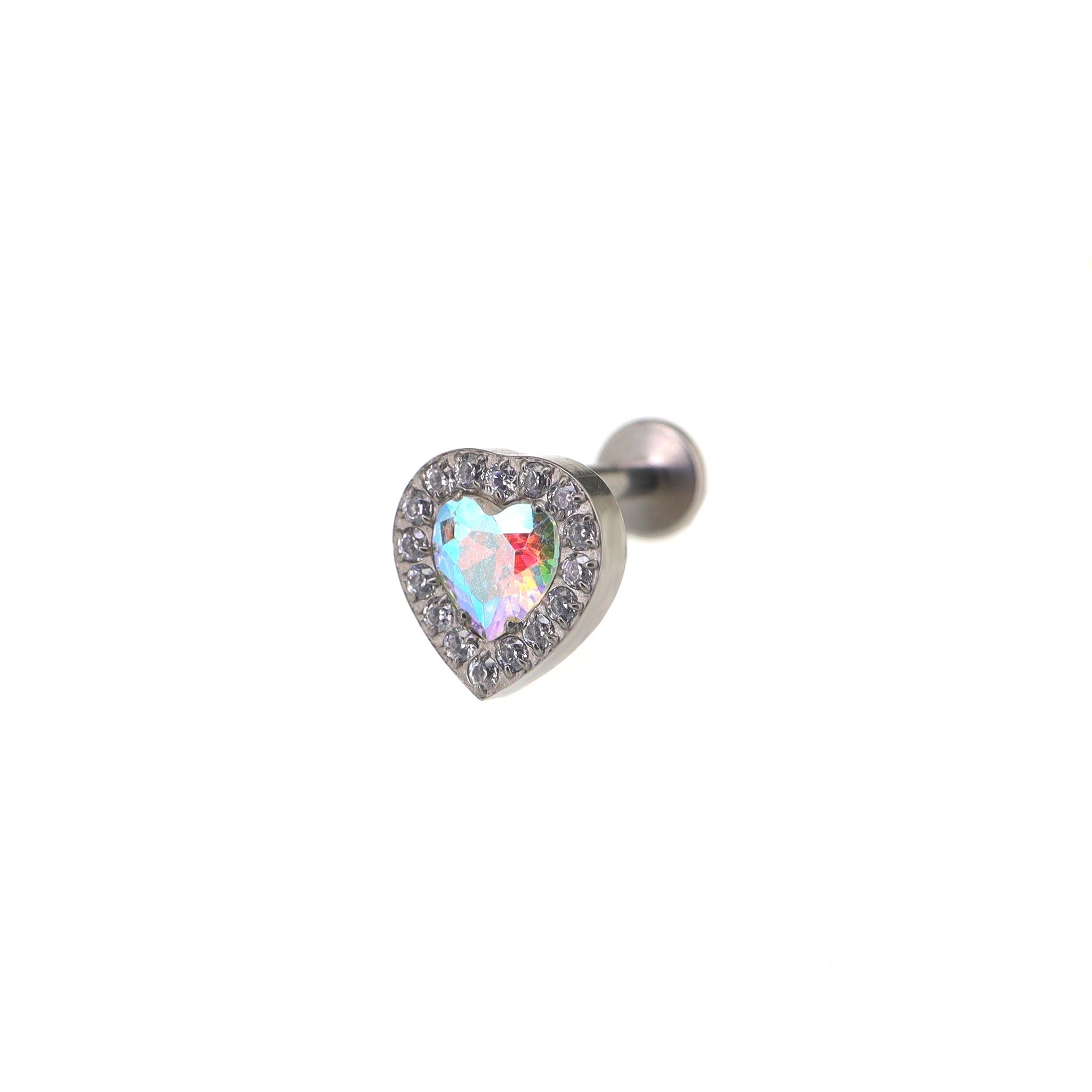 Micro-Pave Heart CZ Internally Threaded Titanium Studs - Micro-Pave Heart CZ Internally Threaded Titanium Studs - AB Coating / 6mm by CRUXJEWELRY