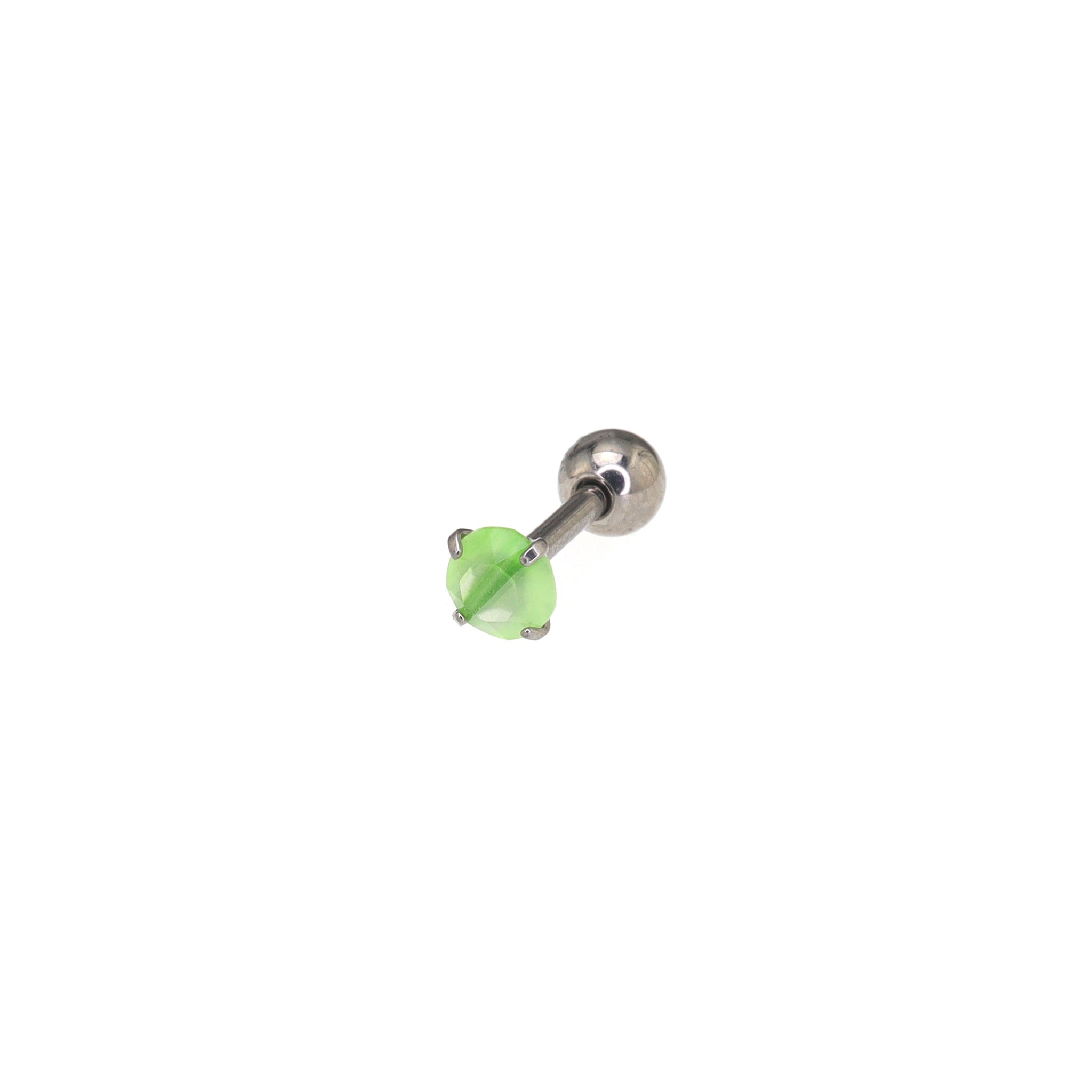Satin Finish CZ Externally Threaded stainless steel Ear Studs - Satin Finish CZ Externally Threaded stainless steel Ear Studs - Green / 1.2mm/16G by CRUXJEWELRY