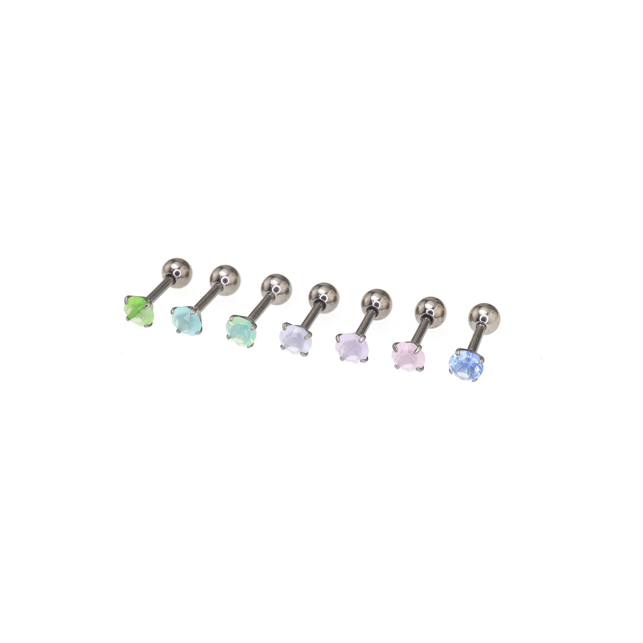 Satin Finish CZ Externally Threaded stainless steel Ear Studs - Satin Finish CZ Externally Threaded stainless steel Ear Studs - Green / 1.2mm/16G by CRUXJEWELRY
