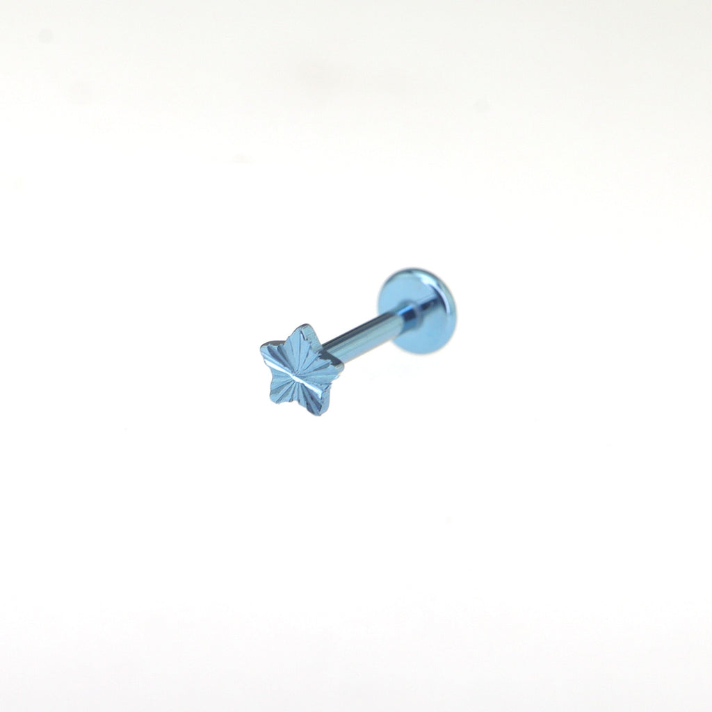 Engraved Mini Pentagram Internally Threaded Titanium Studs - Engraved Mini Pentagram Internally Threaded Titanium Studs - Blue / 6mm by CRUXJEWELRY
