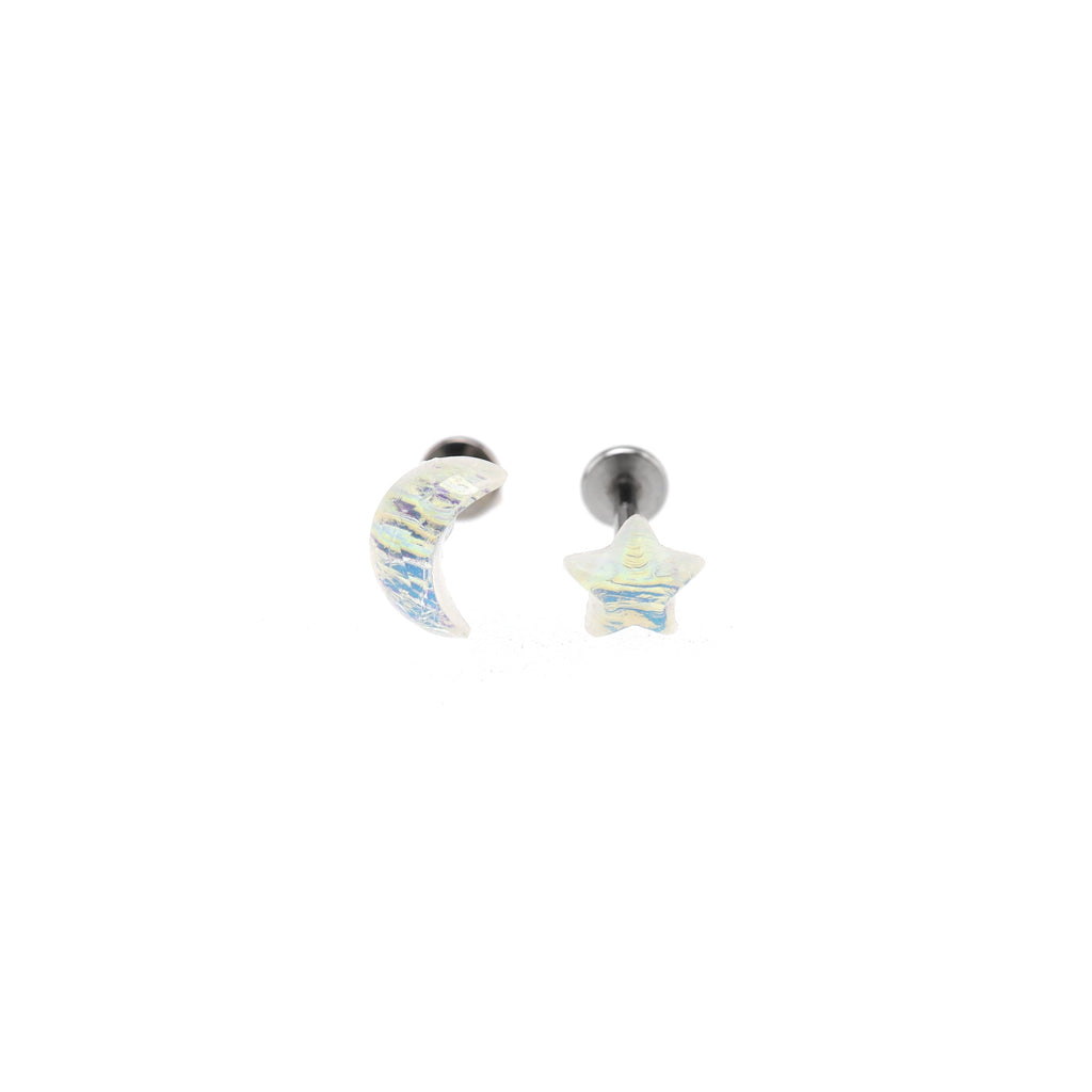Resin Star & Moon Internally Threaded Stainless Steel Lip Ring - Resin Star & Moon Internally Threaded Stainless Steel Lip Ring - Star / 6mm by CRUXJEWELRY