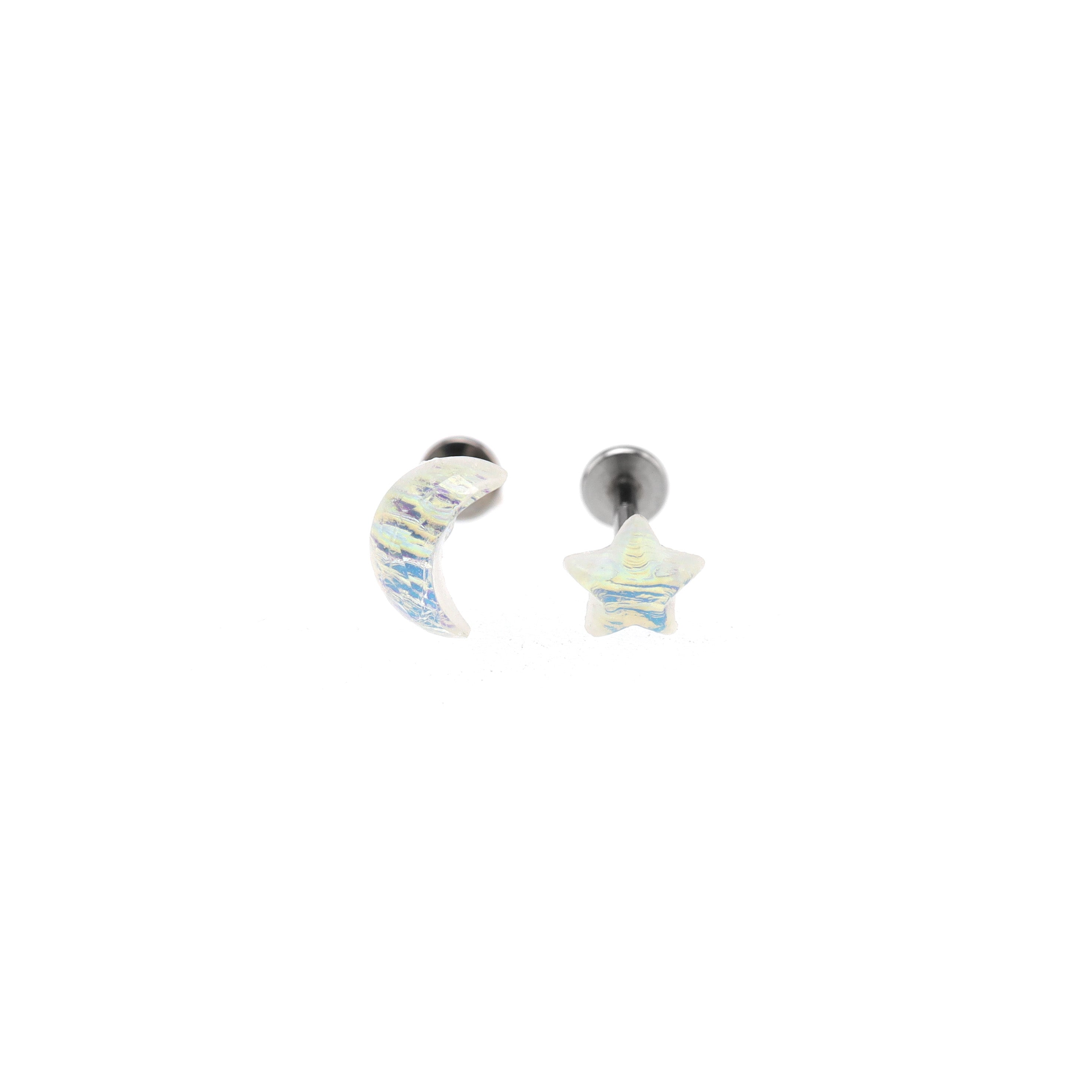 Resin Star & Moon Internally Threaded Stainless Steel Lip Ring - Resin Star & Moon Internally Threaded Stainless Steel Lip Ring - Star / 6mm by CRUXJEWELRY