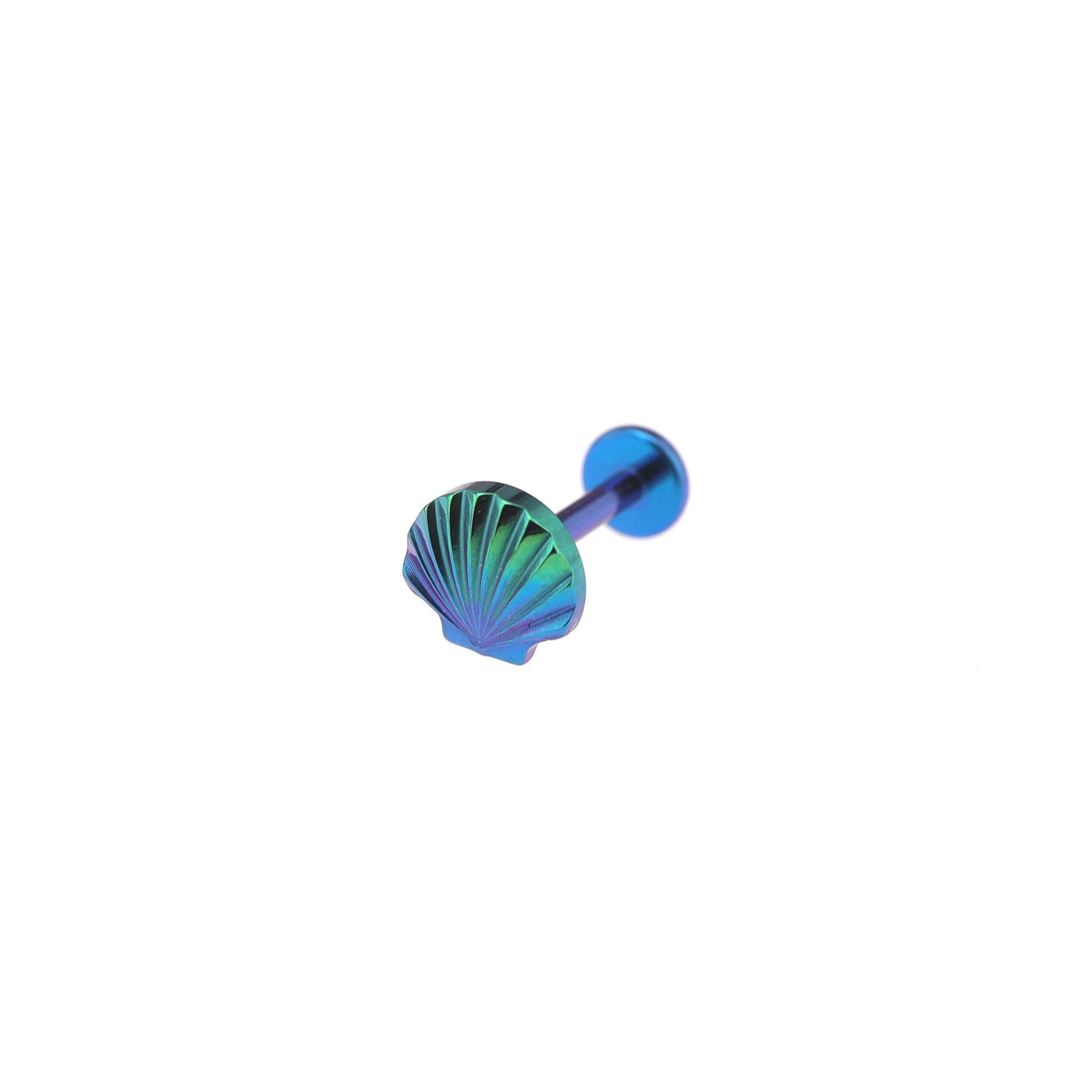 3D Engraved Shell Internally Threaded Titanium Studs - 3D Engraved Shell Internally Threaded Titanium Studs - Green / 6mm by CRUXJEWELRY