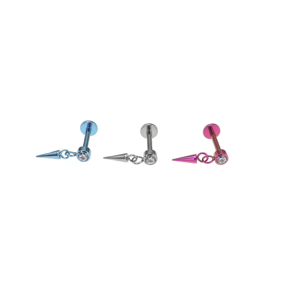 Mini CZ Pendant Spike Internally Threaded Titanium Studs - Mini CZ Pendant Spike Internally Threaded Titanium Studs - 6mm by CRUXJEWELRY