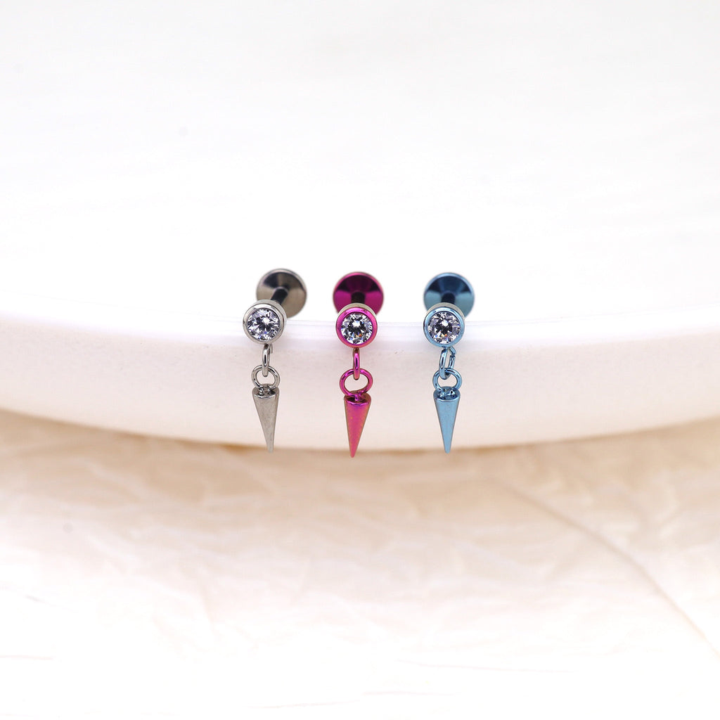 Mini CZ Pendant Spike Internally Threaded Titanium Studs - Mini CZ Pendant Spike Internally Threaded Titanium Studs - 6mm by CRUXJEWELRY