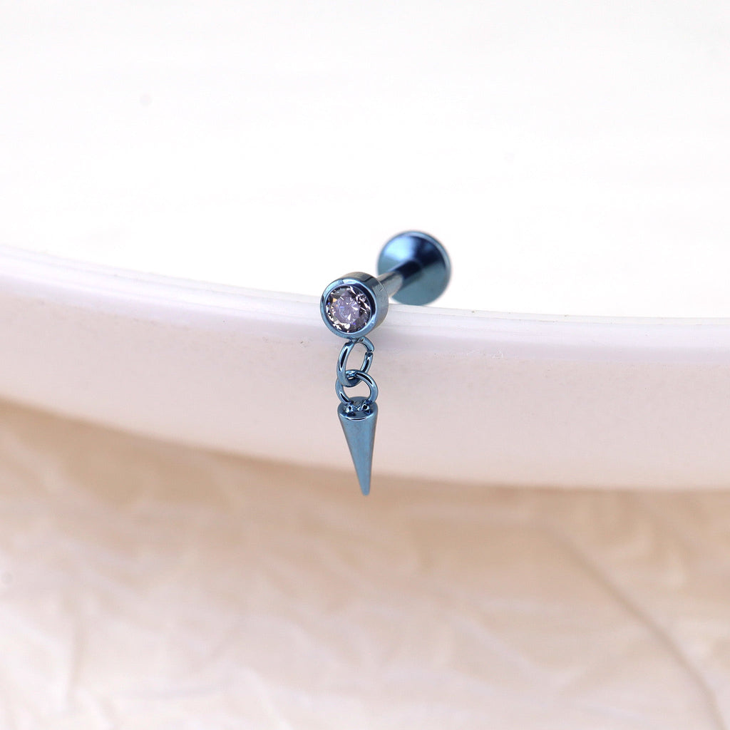 Mini CZ Pendant Spike Internally Threaded Titanium Studs - Mini CZ Pendant Spike Internally Threaded Titanium Studs - 6mm by CRUXJEWELRY