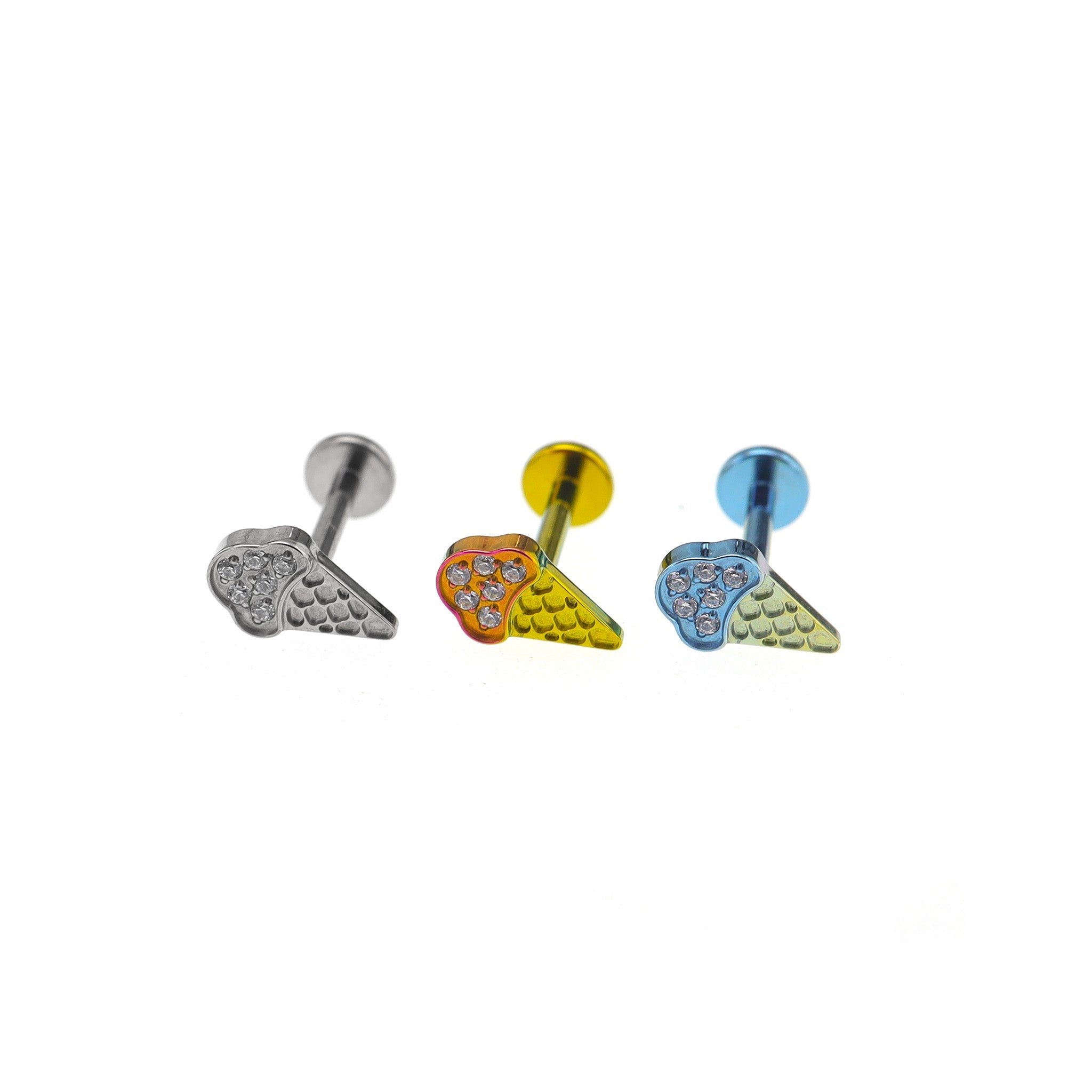 Ice Cream Cone CZ Internally Threaded Titanium Ear Studs - Ice Cream Cone CZ Internally Threaded Titanium Ear Studs - Pink / 6mm by CRUXJEWELRY