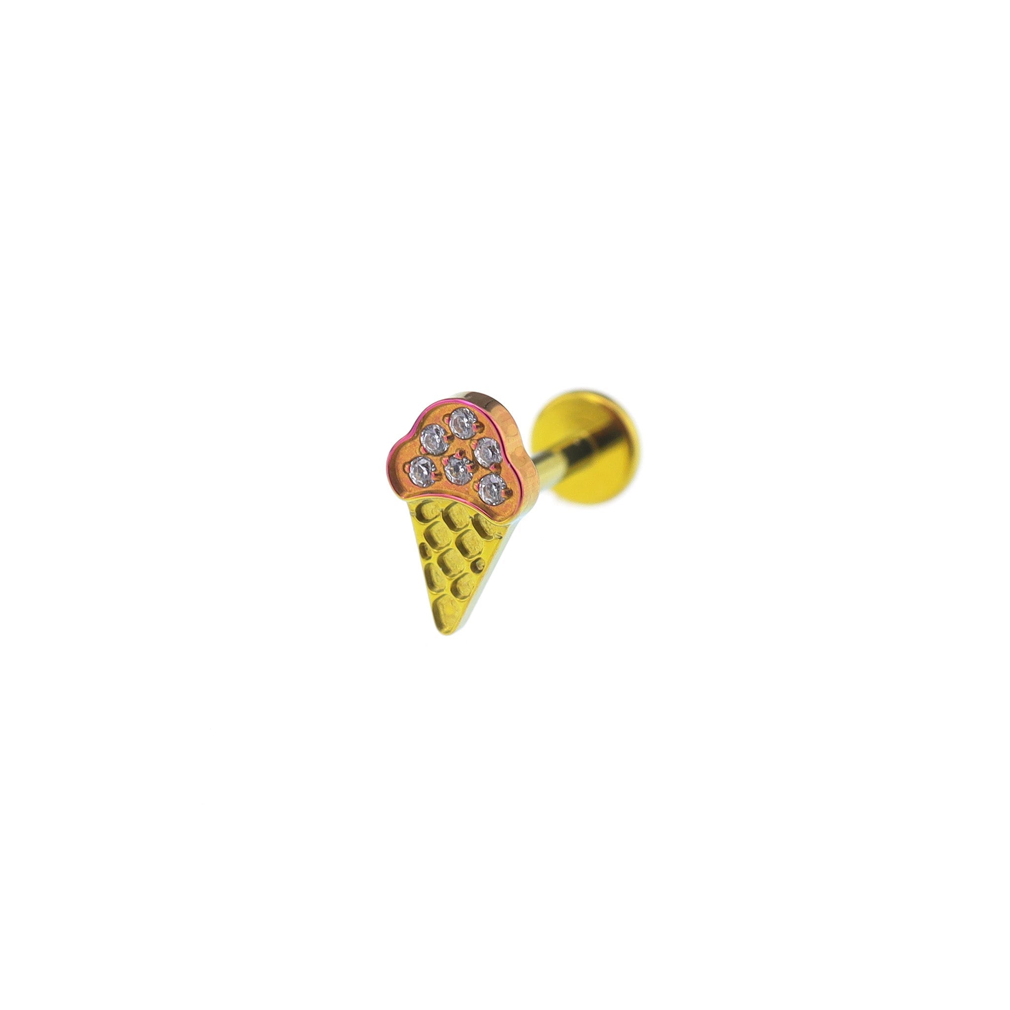 Ice Cream Cone CZ Internally Threaded Titanium Ear Studs - Ice Cream Cone CZ Internally Threaded Titanium Ear Studs - Pink / 6mm by CRUXJEWELRY