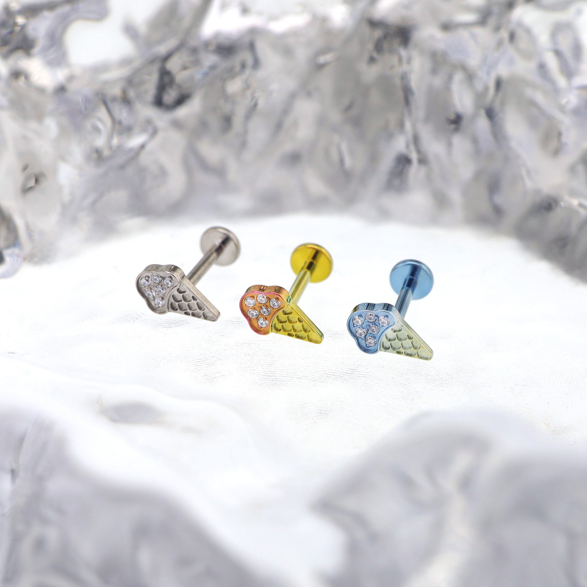 Ice Cream Cone CZ Internally Threaded Titanium Ear Studs - Ice Cream Cone CZ Internally Threaded Titanium Ear Studs - Pink / 6mm by CRUXJEWELRY
