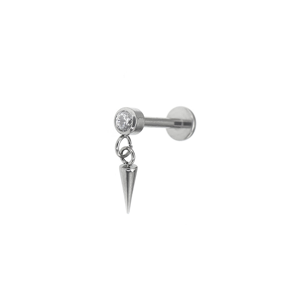 Mini CZ Pendant Spike Internally Threaded Titanium Studs - Mini CZ Pendant Spike Internally Threaded Titanium Studs - 6mm by CRUXJEWELRY