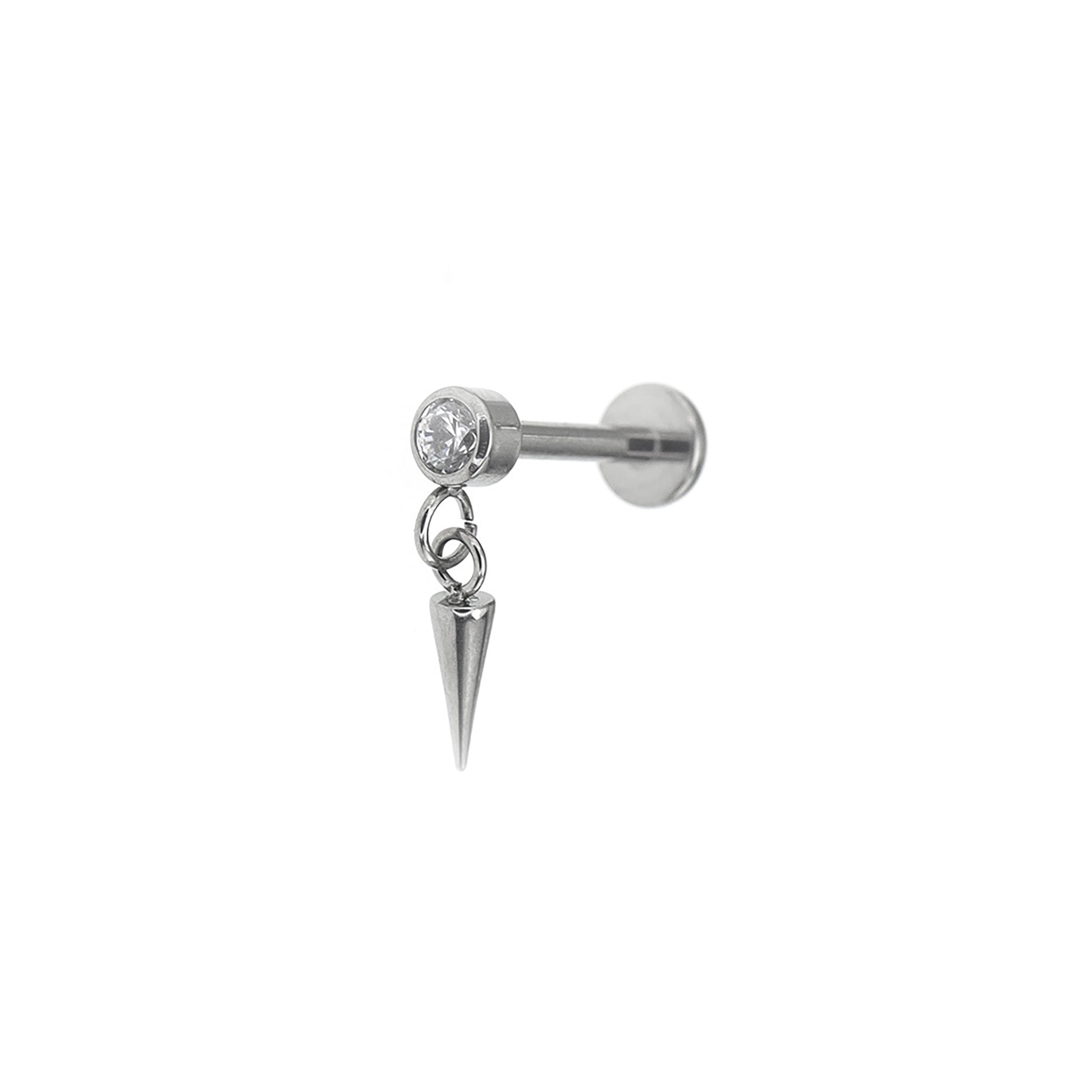 Mini CZ Pendant Spike Internally Threaded Titanium Studs - Mini CZ Pendant Spike Internally Threaded Titanium Studs - 6mm by CRUXJEWELRY