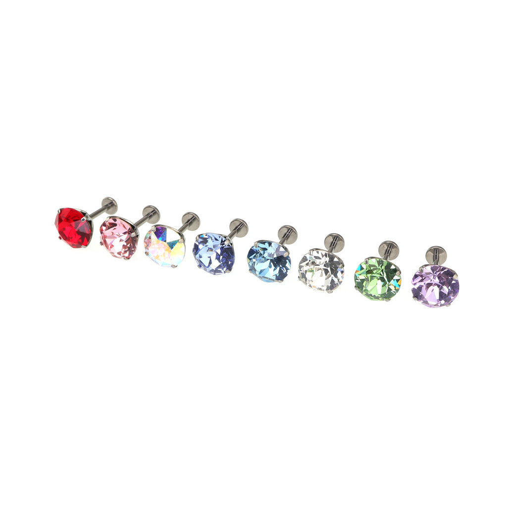 Curved Base High-Shine Swarovski Crystal Internally Threaded Titanium Ear Studs - Curved Base High-Shine Swarovski Crystal Internally Threaded Titanium Ear Studs - Blue / 6mm by CRUXJEWELRY