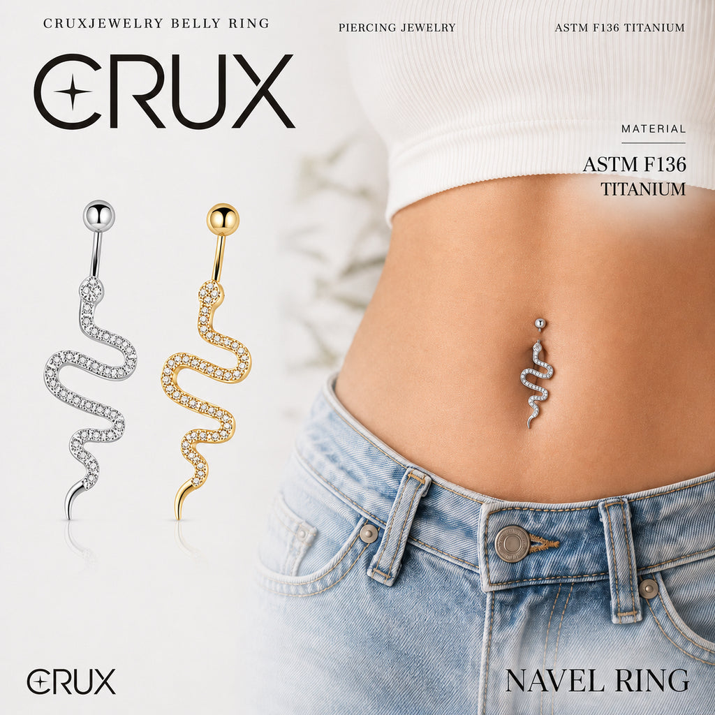 Snake CZ Titanium Belly Ring