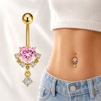 CZ Heart Dangle Titanium Belly Ring
