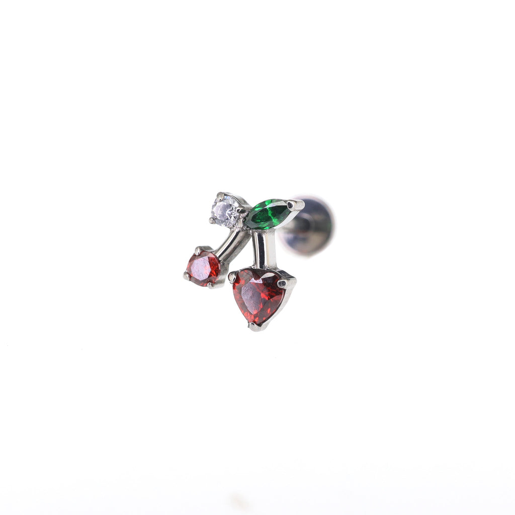 Heart CZ Cherry Titanium Ear Studs - Heart CZ Cherry Titanium Ear Studs - 6mm by CRUXJEWELRY