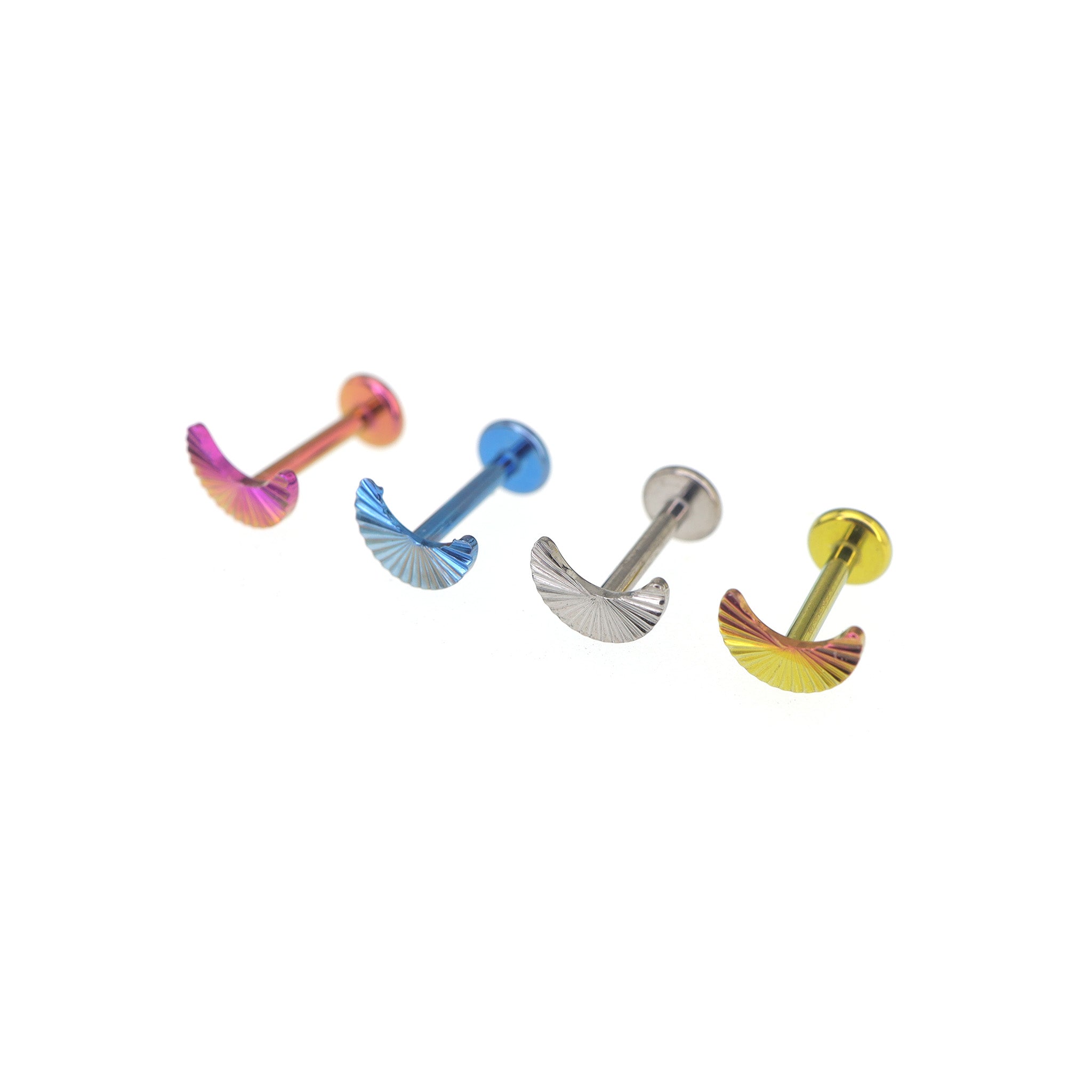 Engraved Moon Internally Threaded Titanium Ear Studs - Engraved Moon Internally Threaded Titanium Ear Studs - Pink-Yellow Gradient / 6mm by CRUXJEWELRY