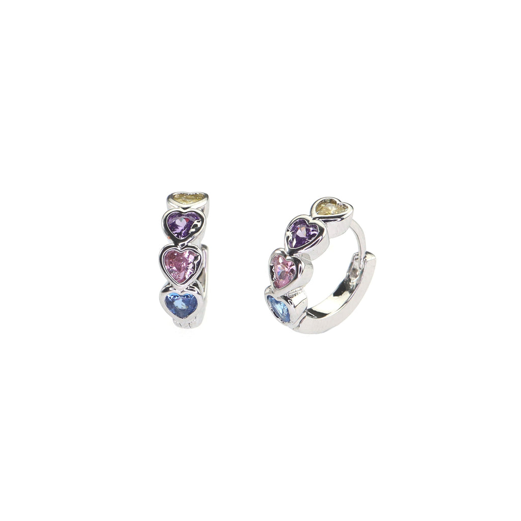 PAIR OF Star & Heart Rainbow CZ white-gold-plated copper Earring - PAIR OF Star & Heart Rainbow CZ white-gold-plated copper Earring - Star by CRUXJEWELRY