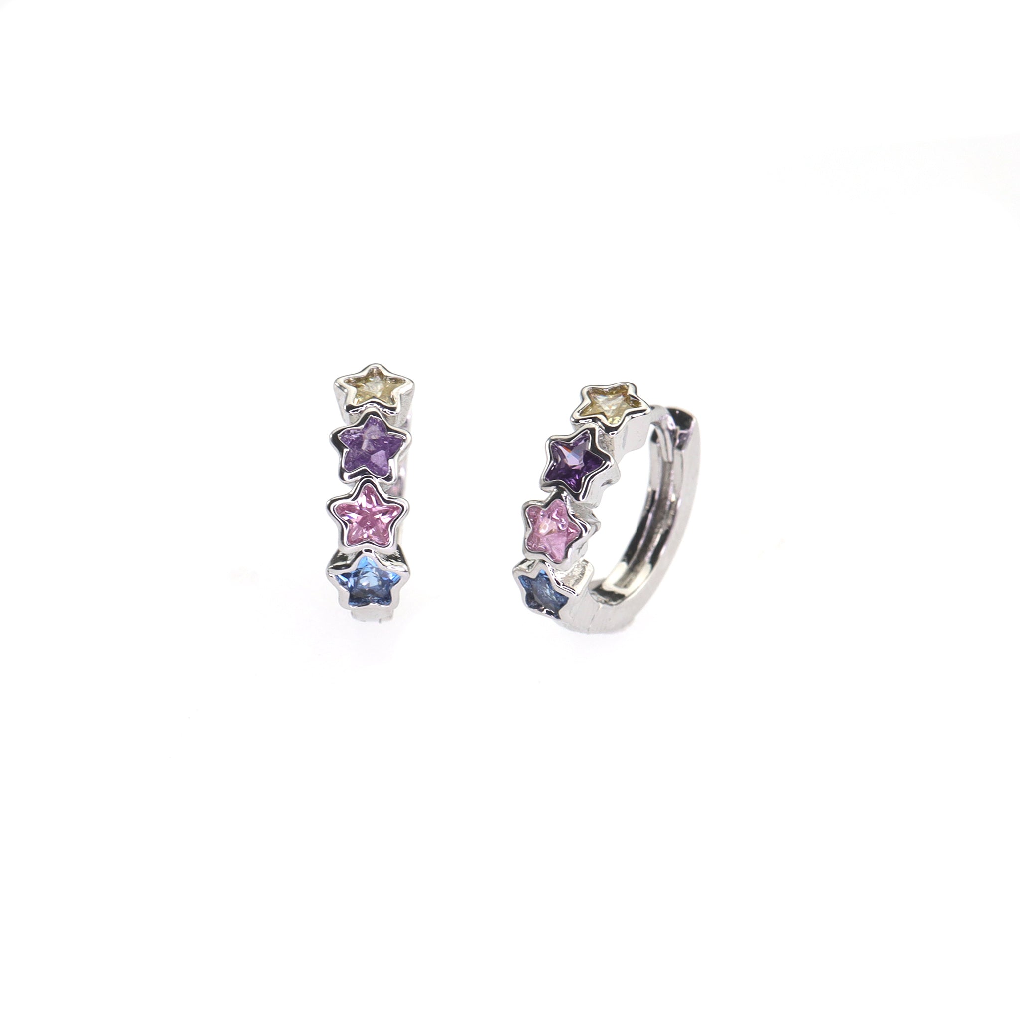PAIR OF Star & Heart Rainbow CZ white-gold-plated copper Earring - PAIR OF Star & Heart Rainbow CZ white-gold-plated copper Earring - Star by CRUXJEWELRY