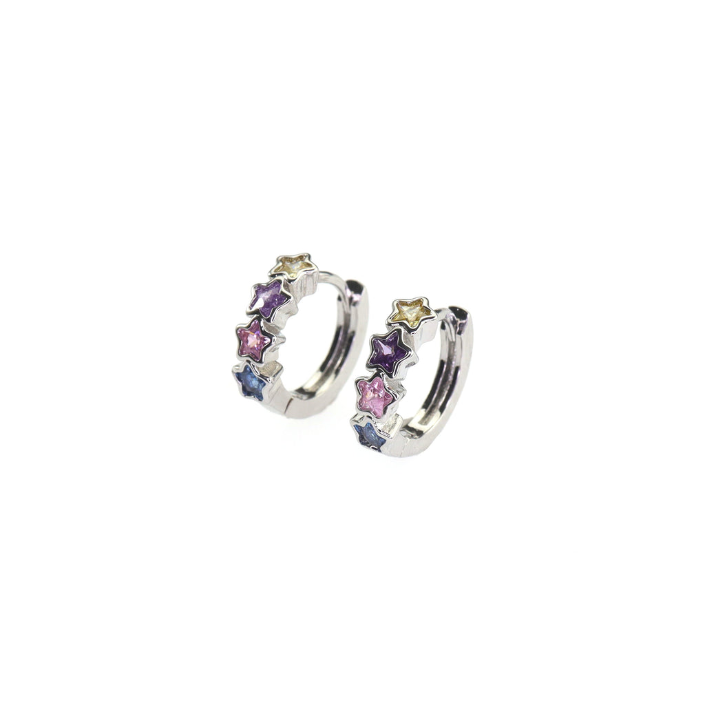 PAIR OF Star & Heart Rainbow CZ white-gold-plated copper Earring - PAIR OF Star & Heart Rainbow CZ white-gold-plated copper Earring - Star by CRUXJEWELRY
