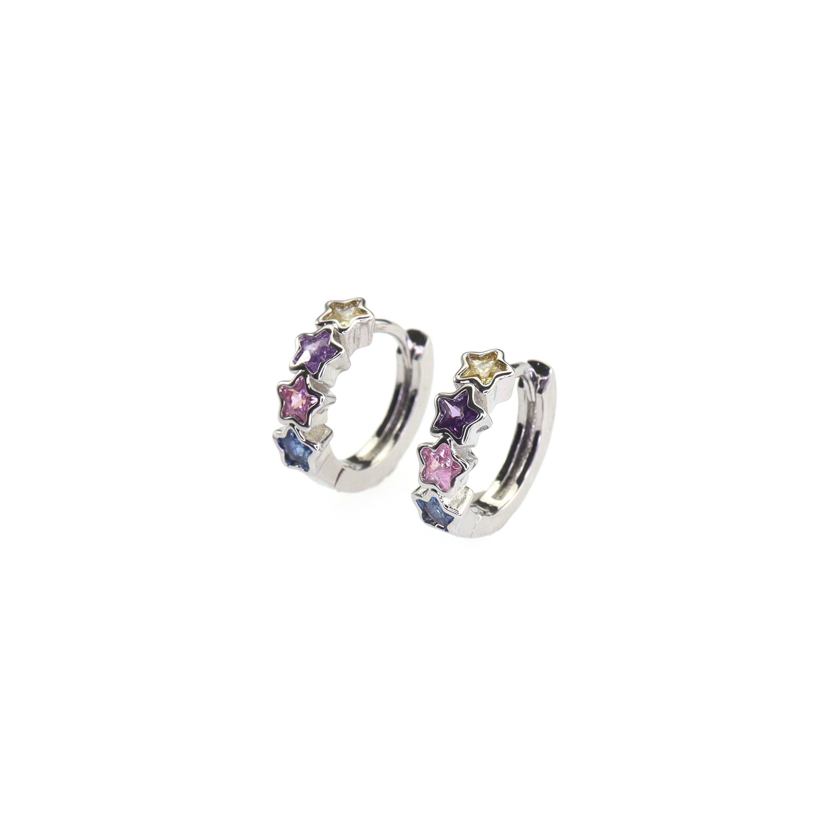 PAIR OF Star & Heart Rainbow CZ white-gold-plated copper Earring - PAIR OF Star & Heart Rainbow CZ white-gold-plated copper Earring - Star by CRUXJEWELRY