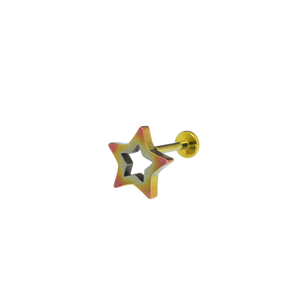 Y2K Chunky Dopamine Thick Cut Pentagram Colorful Star Studs - Pink-Yellow Gradient