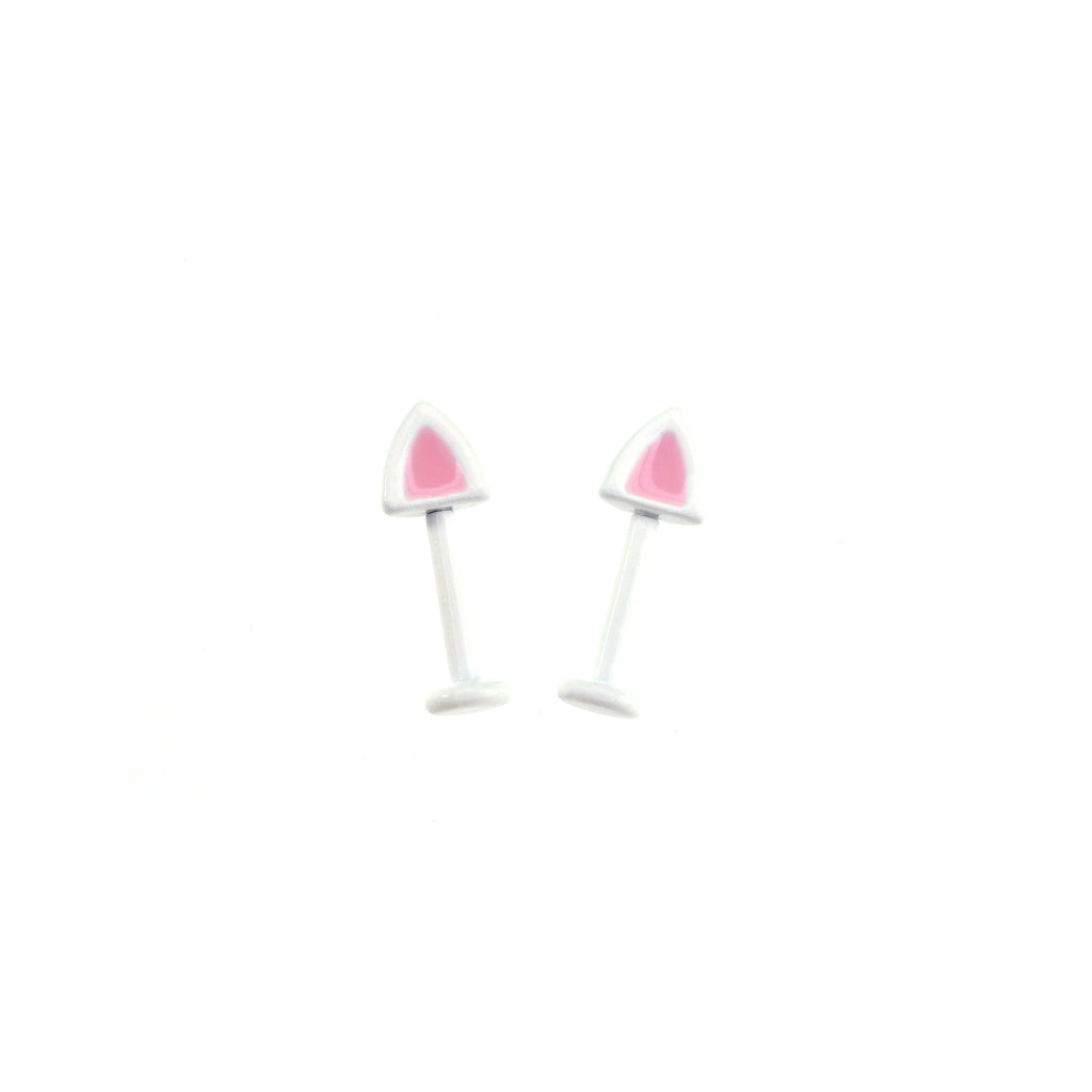 Paws & Purrs - Pair of Kawaiiiii Kitty Ear Stainless Steel Studs - 1PCS - Paws & Purrs - Pair of Kawaiiiii Kitty Ear Stainless Steel Studs - 1PCS - White / Flat-Back / 6mm by CRUXJEWELRY