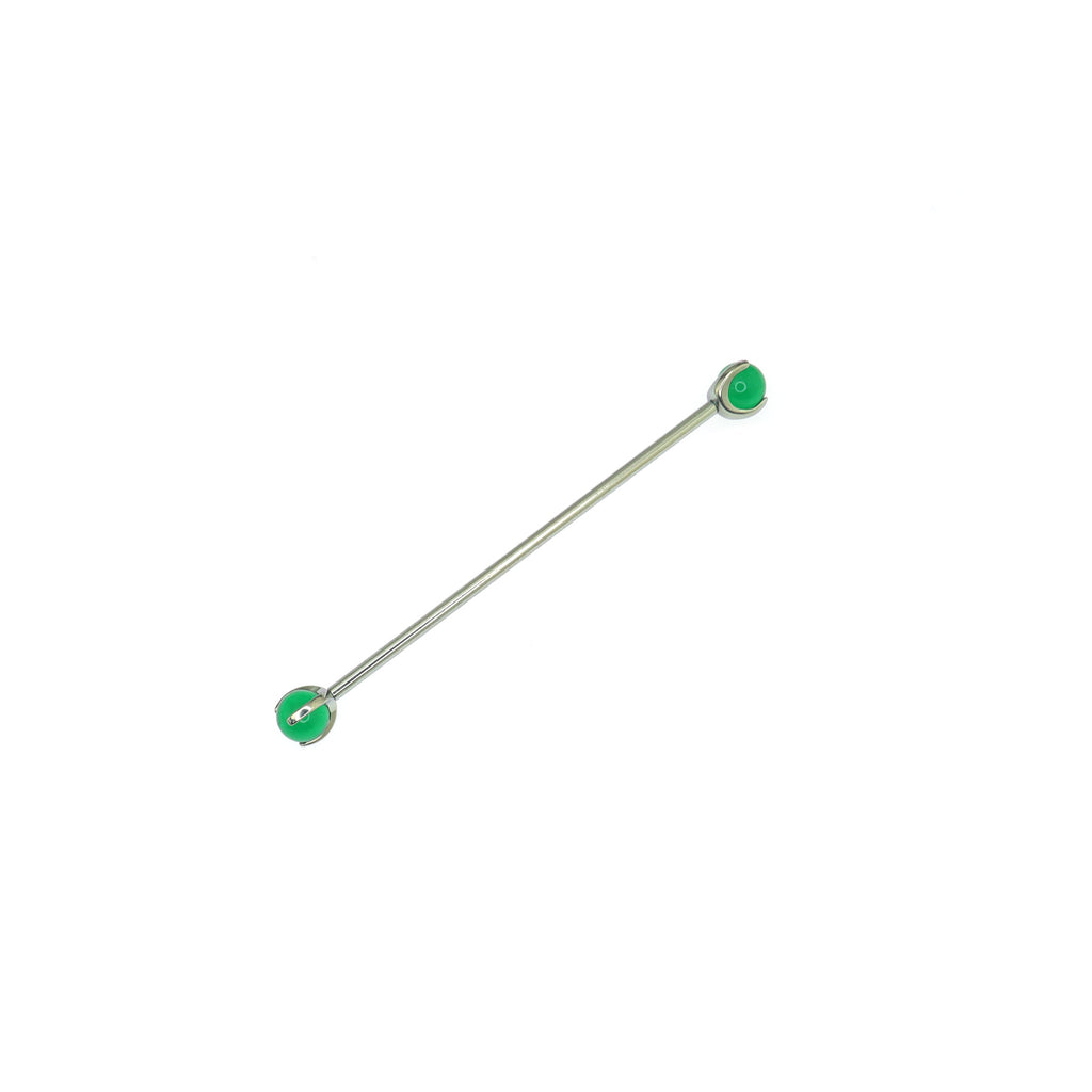 Crystal Double Ball CZ Titanium Industrial Barbell - Crystal Double Ball CZ Titanium Industrial Barbell - Green / 4mm by CRUXJEWELRY