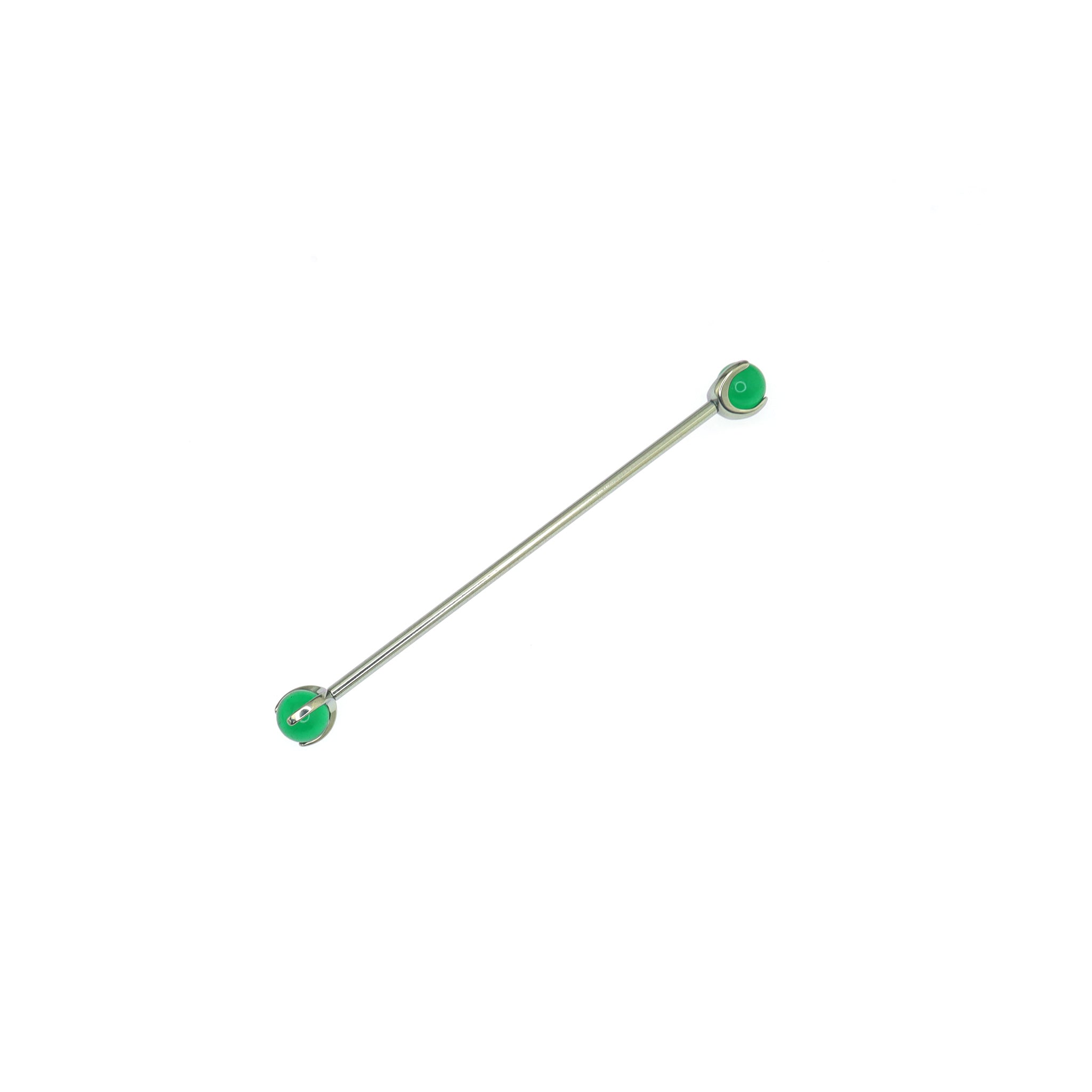 Crystal Double Ball CZ Titanium Industrial Barbell - Crystal Double Ball CZ Titanium Industrial Barbell - Green / 4mm by CRUXJEWELRY