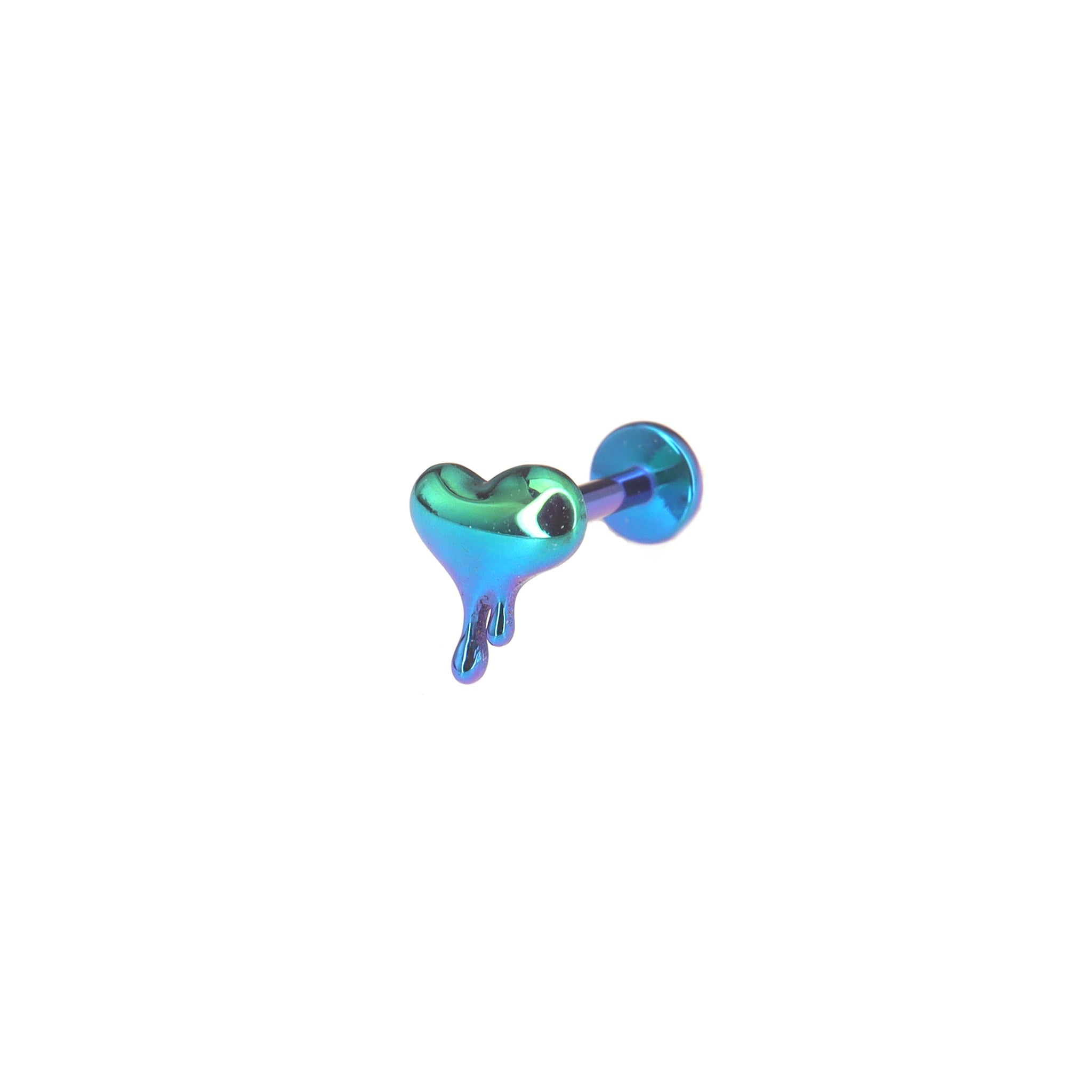 3D Fluid Art Heart Titanium Lip Ring - 3D Fluid Art Heart Titanium Lip Ring - Blue-Green Gradient / 6mm by CRUXJEWELRY