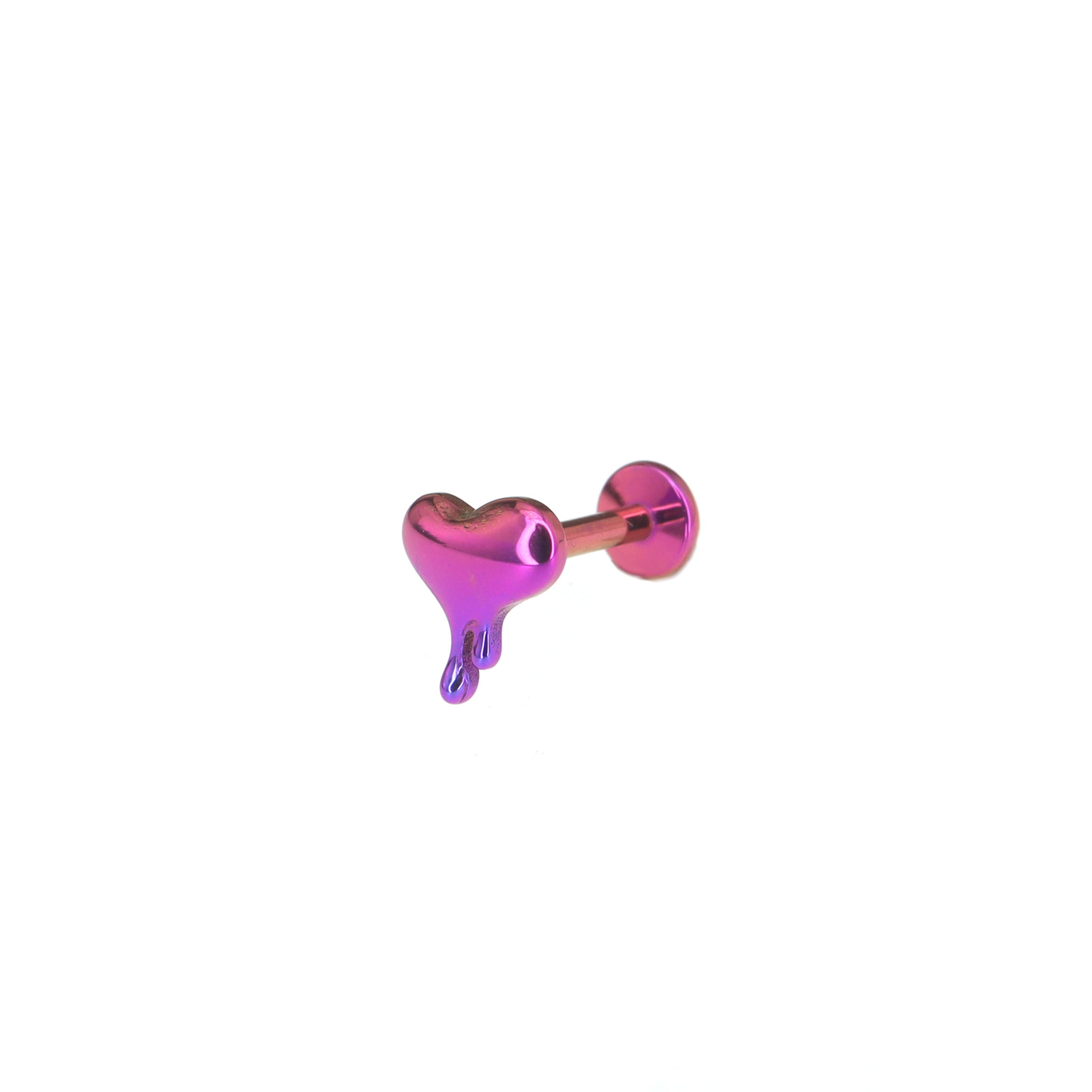 3D Fluid Art Heart Titanium Lip Ring - 3D Fluid Art Heart Titanium Lip Ring - Pink-Purple Gradient / 6mm by CRUXJEWELRY
