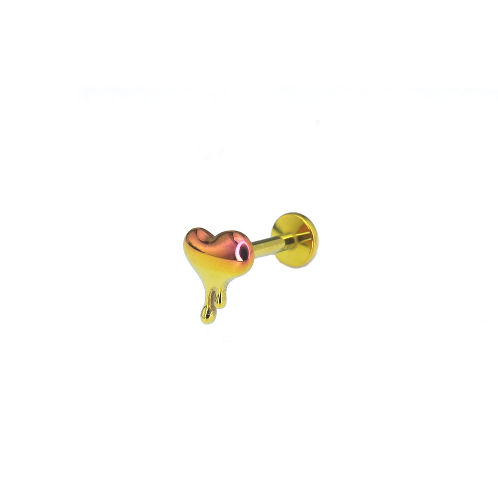 3D Fluid Art Heart Titanium Lip Ring - 3D Fluid Art Heart Titanium Lip Ring - Pink-Yellow Gradient / 6mm by CRUXJEWELRY