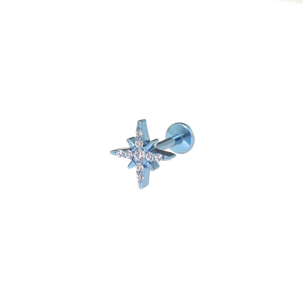 Colorful Octagram Star CZ Titanium Ear Studs - Colorful Octagram Star CZ Titanium Ear Studs - Misty Blue / 6mm by CRUXJEWELRY