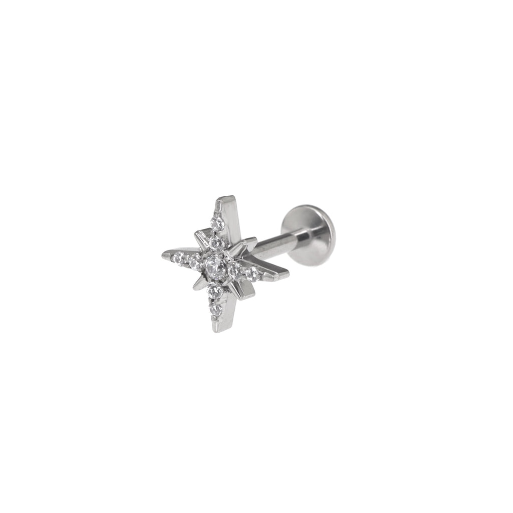 Colorful Octagram Star CZ Titanium Ear Studs - Colorful Octagram Star CZ Titanium Ear Studs - Sliver / 6mm by CRUXJEWELRY