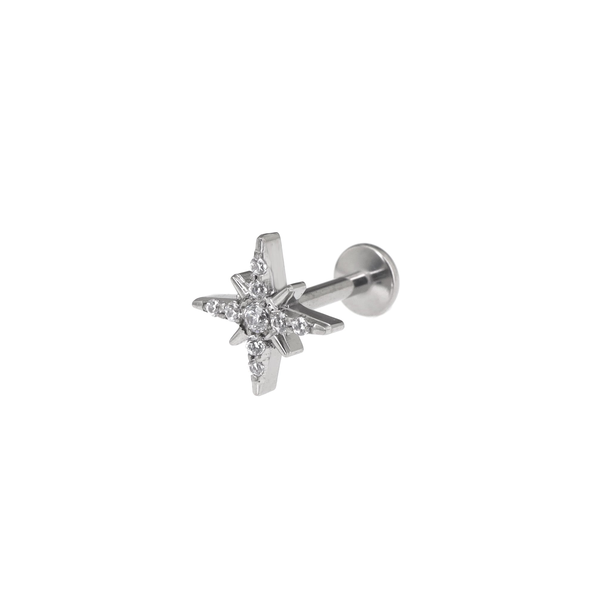 Colorful Octagram Star CZ Titanium Ear Studs - Colorful Octagram Star CZ Titanium Ear Studs - Sliver / 6mm by CRUXJEWELRY
