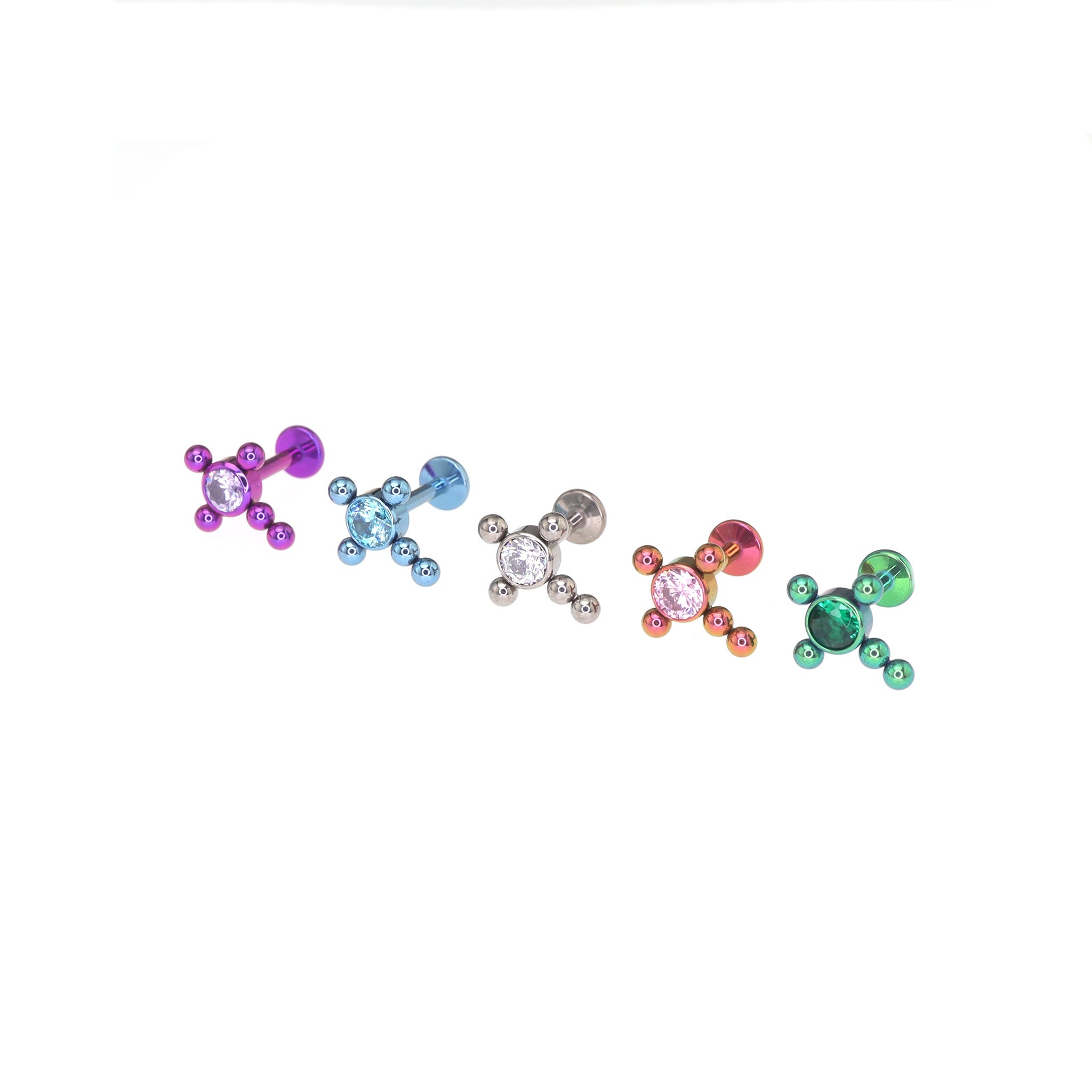 Cross with CZ Ball Titanium Ear Studs - Cross with CZ Ball Titanium Ear Studs - Sliver / 6mm by CRUXJEWELRY