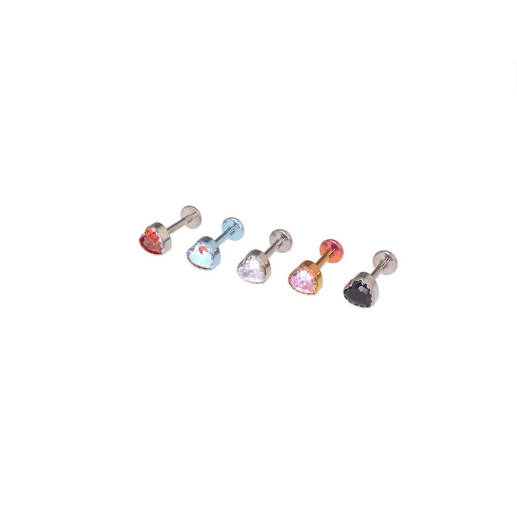 Lace Heart CZ Titanium Lip Ring - Lace Heart CZ Titanium Lip Ring - White / 6mm by CRUXJEWELRY