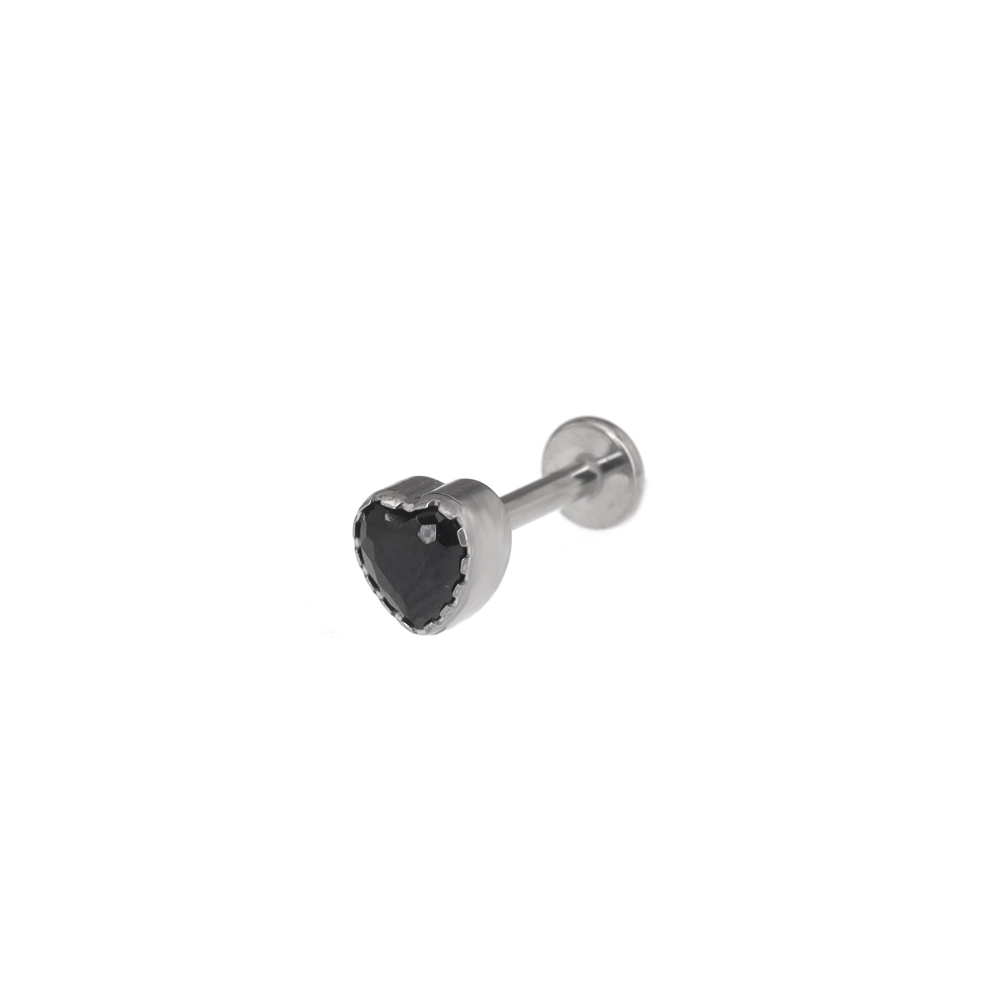 Lace Heart CZ Titanium Lip Ring - Lace Heart CZ Titanium Lip Ring - Black / 6mm by CRUXJEWELRY